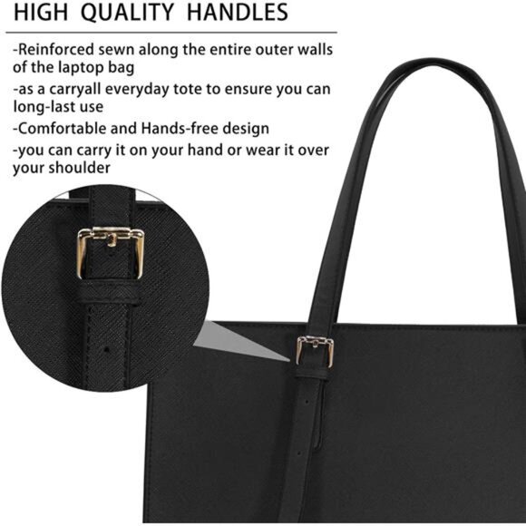 Laptop Bag for Women Waterproof Lightweight Leather 15.6 Inch Computer Tote Bag - Picture 5 of 7